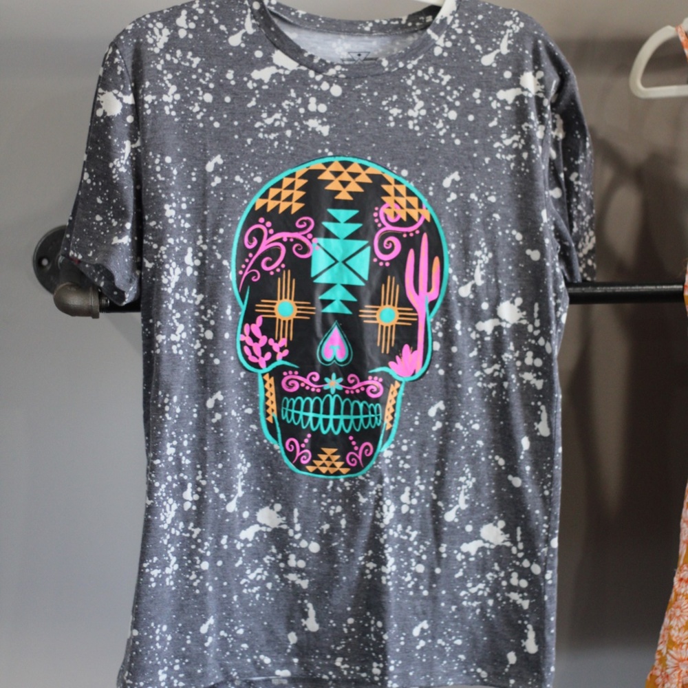 Crazy Train, grey tee with skull, size small